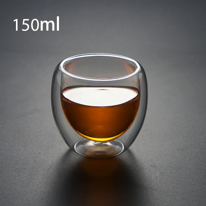 Double Wall Glass Cups: Insulated Coffee & Tea Mugs (450/250ml)