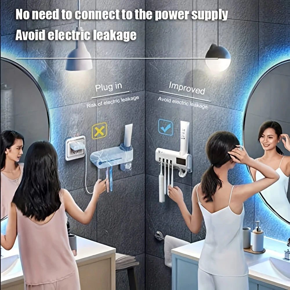 Wall-Mounted Automatic Toothpaste Dispenser & UV Toothbrush Sanitizer