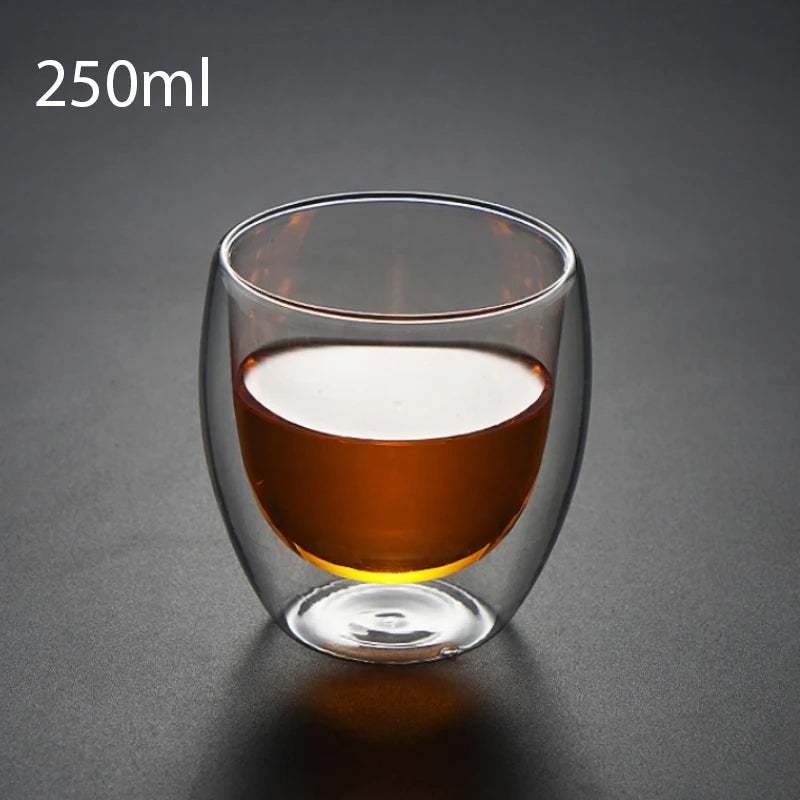 Double Wall Glass Cups: Insulated Coffee & Tea Mugs (450/250ml)