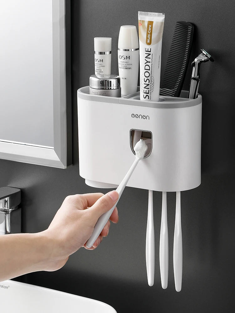 Magnetic Toothbrush Holder & Automatic Toothpaste Dispenser: Modern Bathroom Organizer