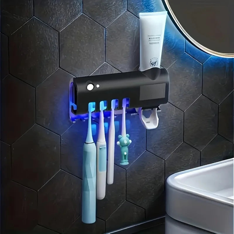 Wall-Mounted Automatic Toothpaste Dispenser & UV Toothbrush Sanitizer