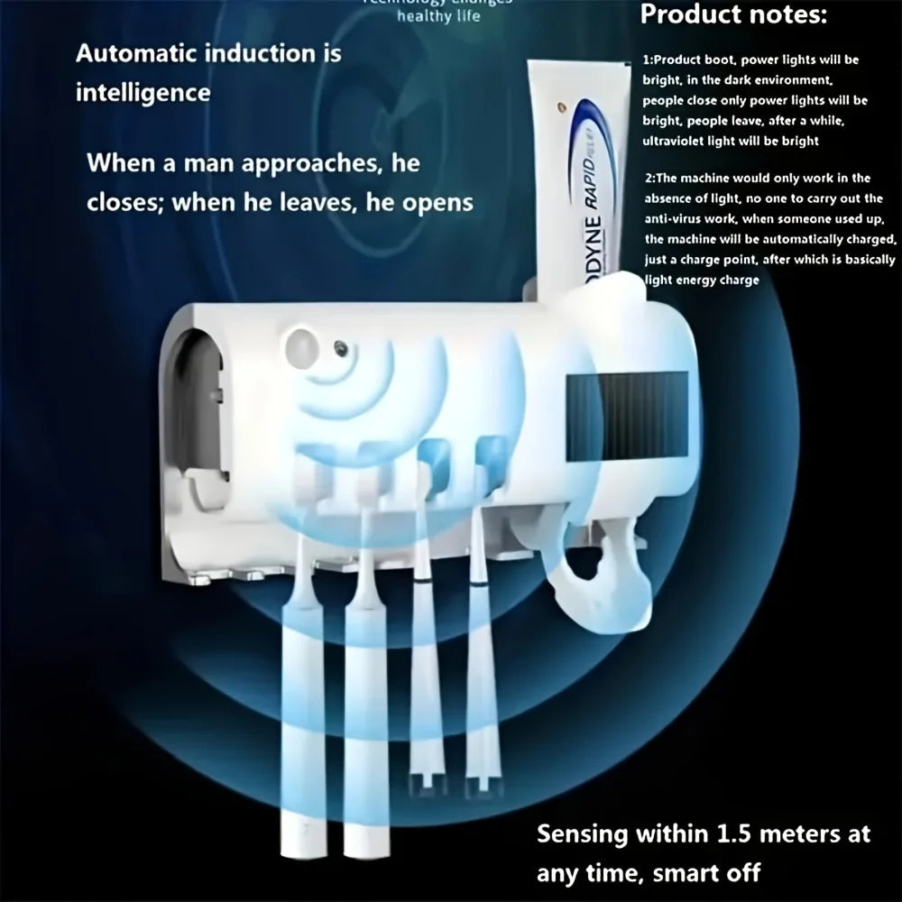 Wall-Mounted Automatic Toothpaste Dispenser & UV Toothbrush Sanitizer