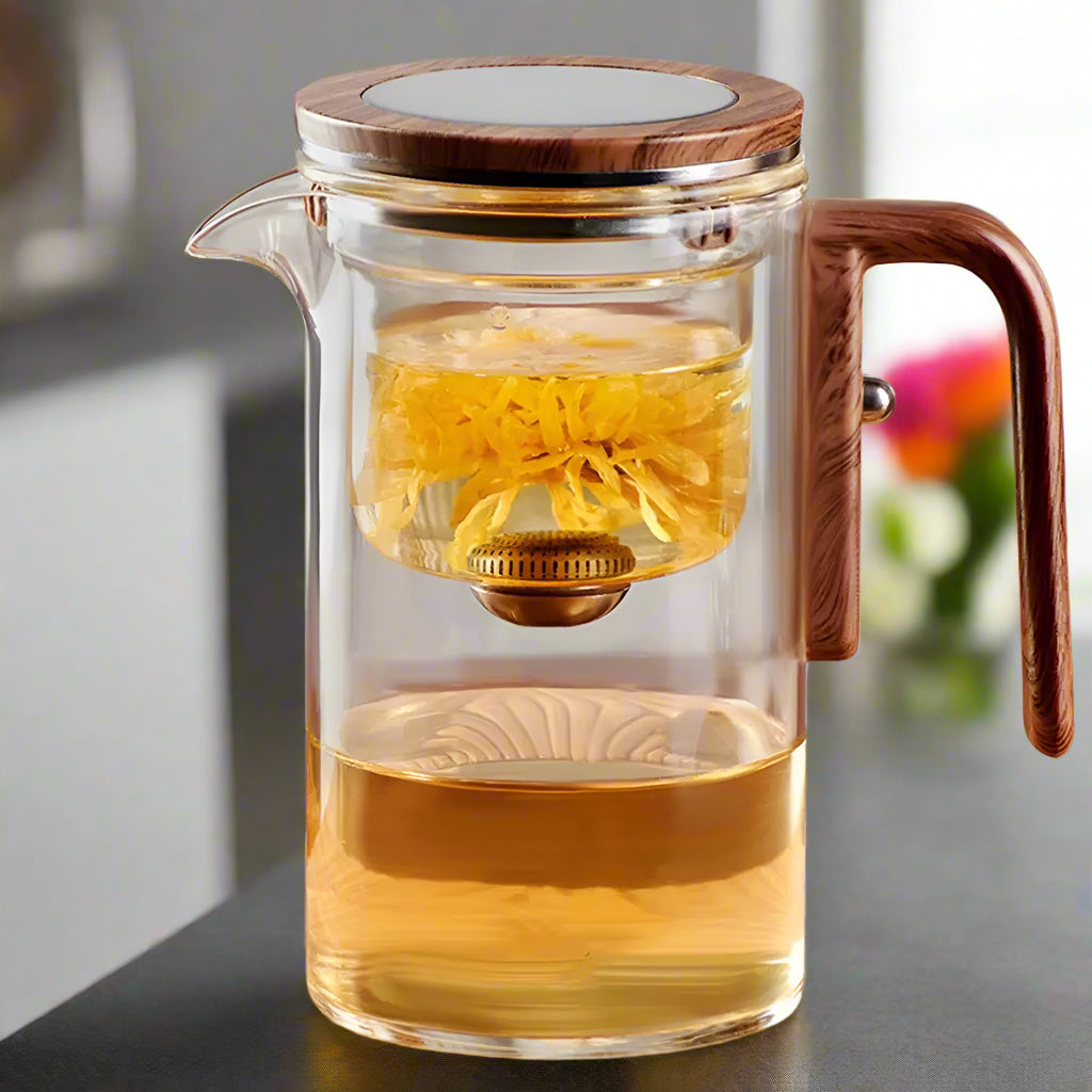 Elegant Glass Teapot with Wooden Handle & Infuser: Brew Perfect Tea