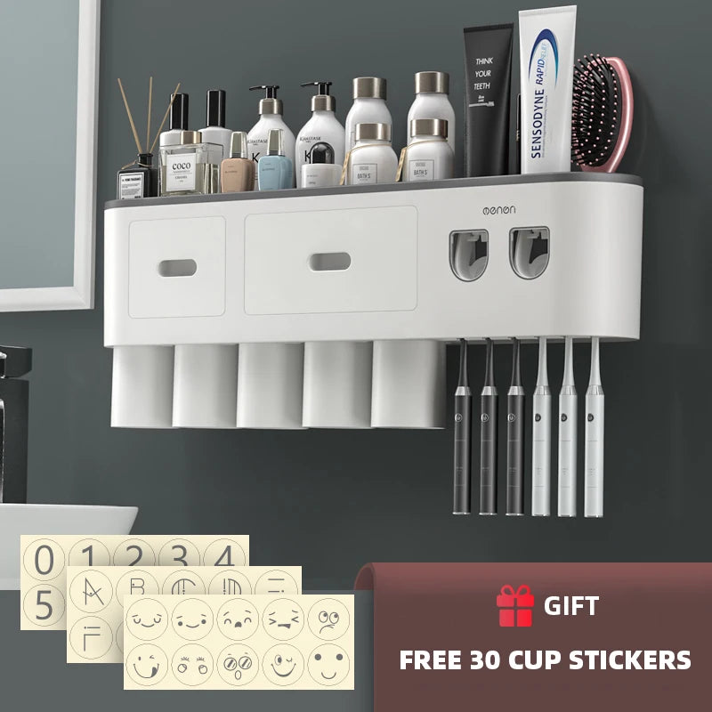 Magnetic Toothbrush Holder & Automatic Toothpaste Dispenser: Modern Bathroom Organizer