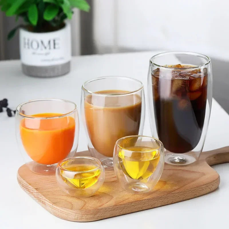 Double Wall Insulated Glass Cups (80-650ml):  Wholesale Coffee, Tea, & Beer Mugs