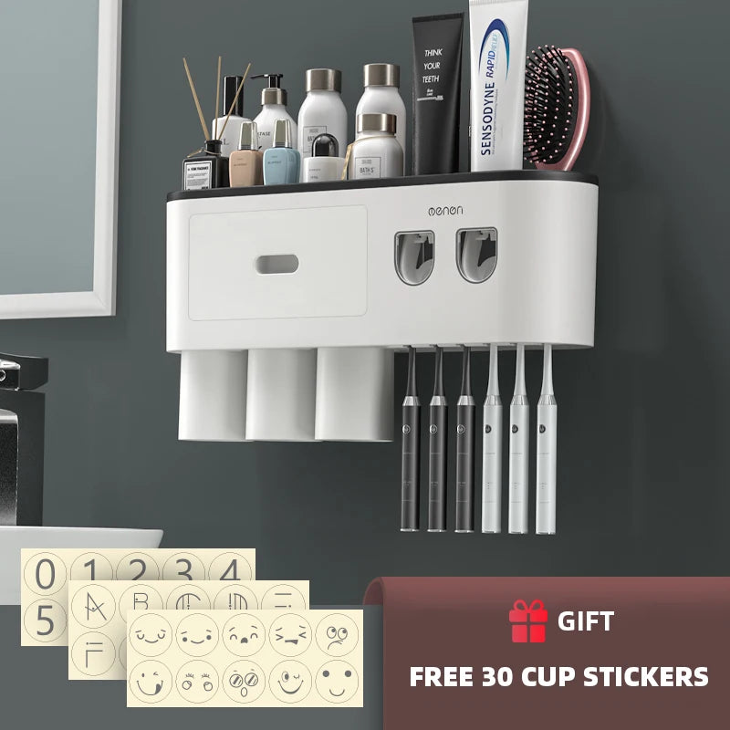 Magnetic Toothbrush Holder & Automatic Toothpaste Dispenser: Modern Bathroom Organizer