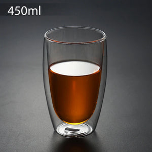 Double Wall Glass Cups: Insulated Coffee & Tea Mugs (450/250ml)