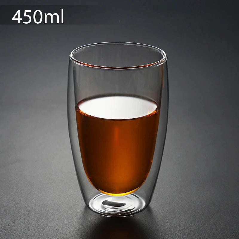 Double Wall Glass Cups: Insulated Coffee & Tea Mugs (450/250ml)