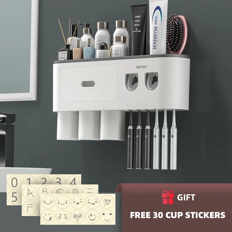 Magnetic Toothbrush Holder & Automatic Toothpaste Dispenser: Modern Bathroom Organizer