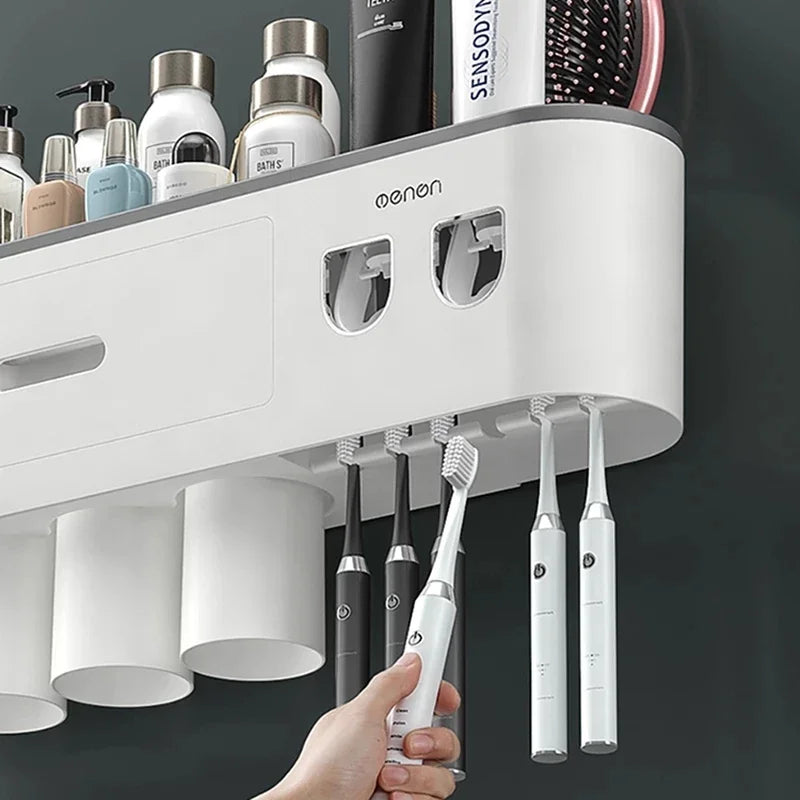 Magnetic Toothbrush Holder & Automatic Toothpaste Dispenser: Modern Bathroom Organizer