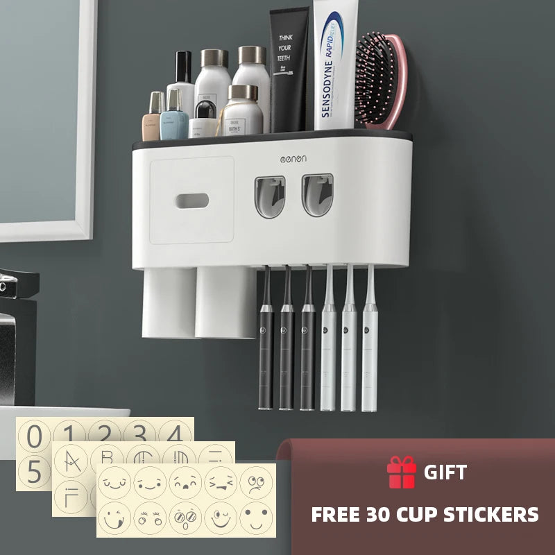 Magnetic Toothbrush Holder & Automatic Toothpaste Dispenser: Modern Bathroom Organizer