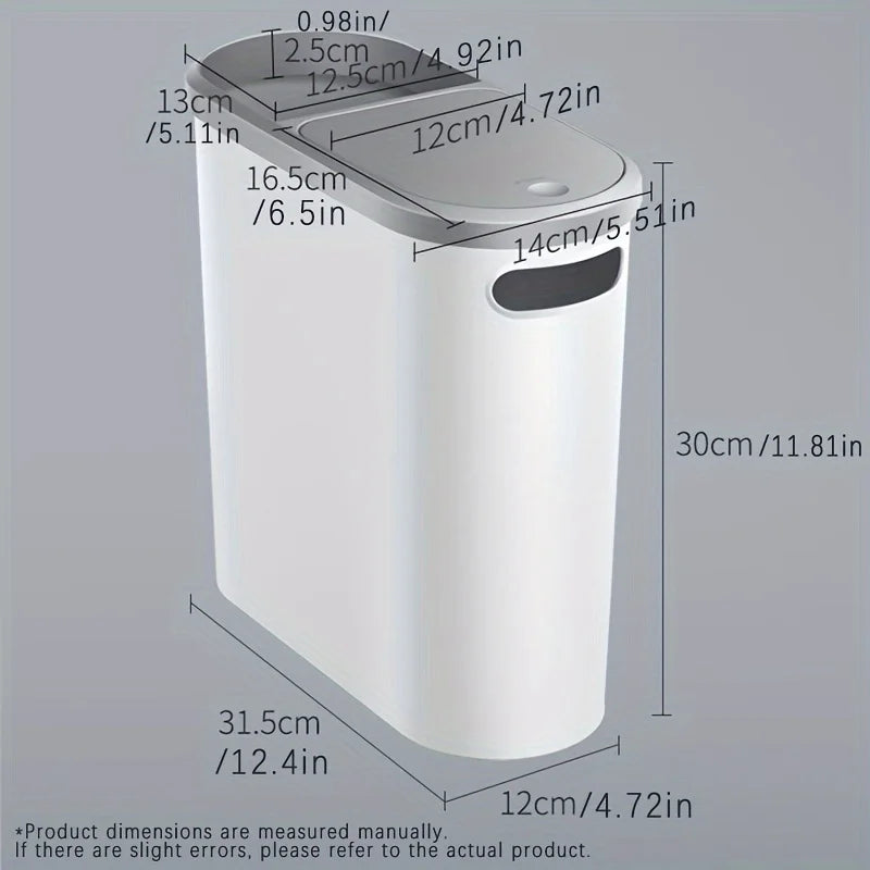 Compact Bathroom Garbage Can: 10L Silent Close, Gap-Fit Design