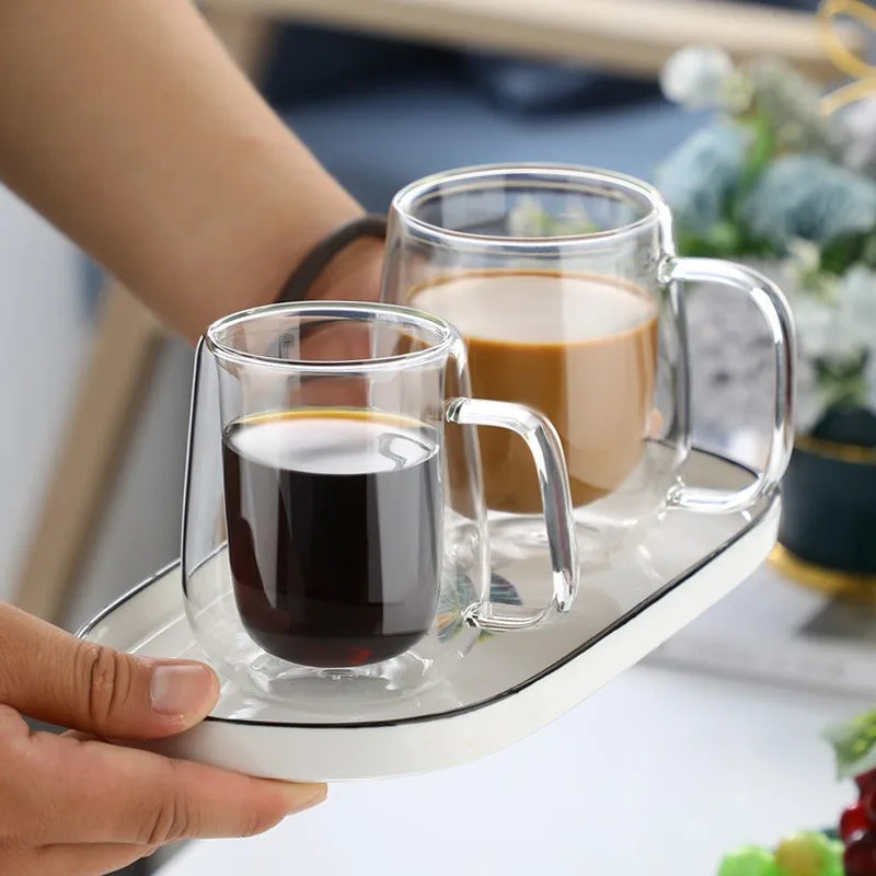 Double Wall Glass Coffee Cups: 150/250/350ml Heat Resistant