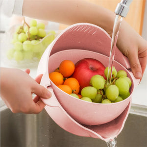 Double Layer Rotating Vegetable & Rice Washer with Handle