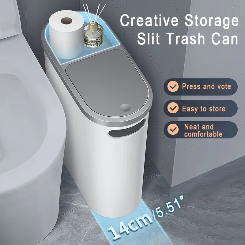 Compact Bathroom Garbage Can: 10L Silent Close, Gap-Fit Design