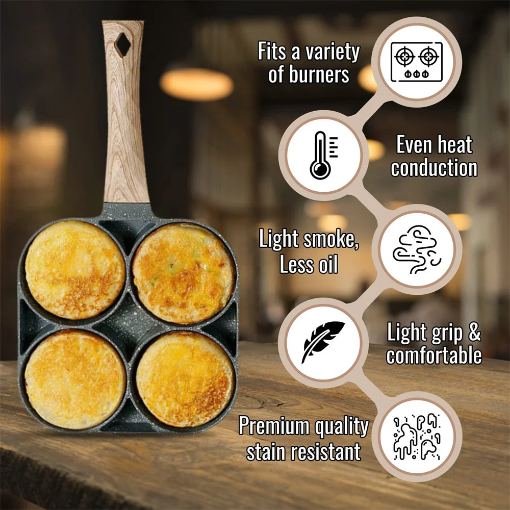 Multi-Pancake/Omelet Pan: 4-Hole Nonstick Frying Pan