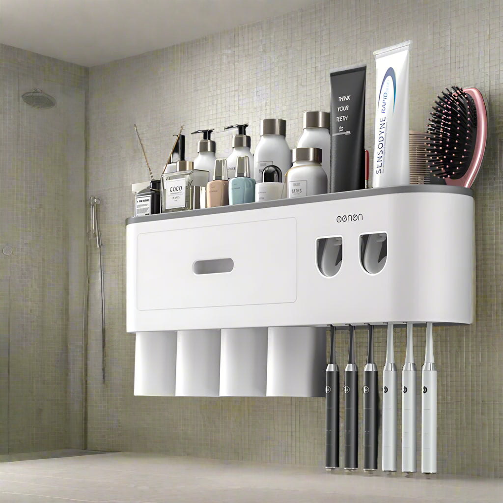 Magnetic Toothbrush Holder & Automatic Toothpaste Dispenser: Wall-Mounted Bathroom Organizer