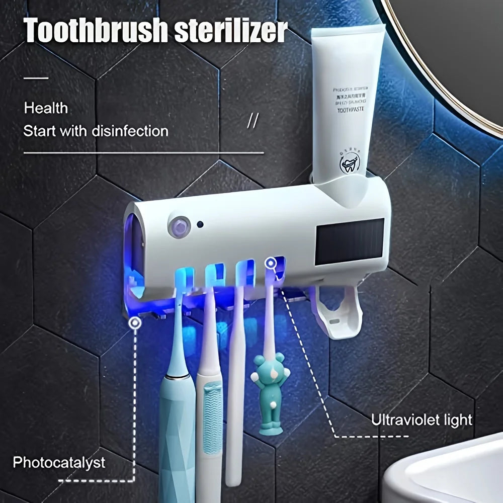 Wall-Mounted Automatic Toothpaste Dispenser & UV Toothbrush Sanitizer