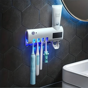 Wall-Mounted Automatic Toothpaste Dispenser & UV Toothbrush Sanitizer