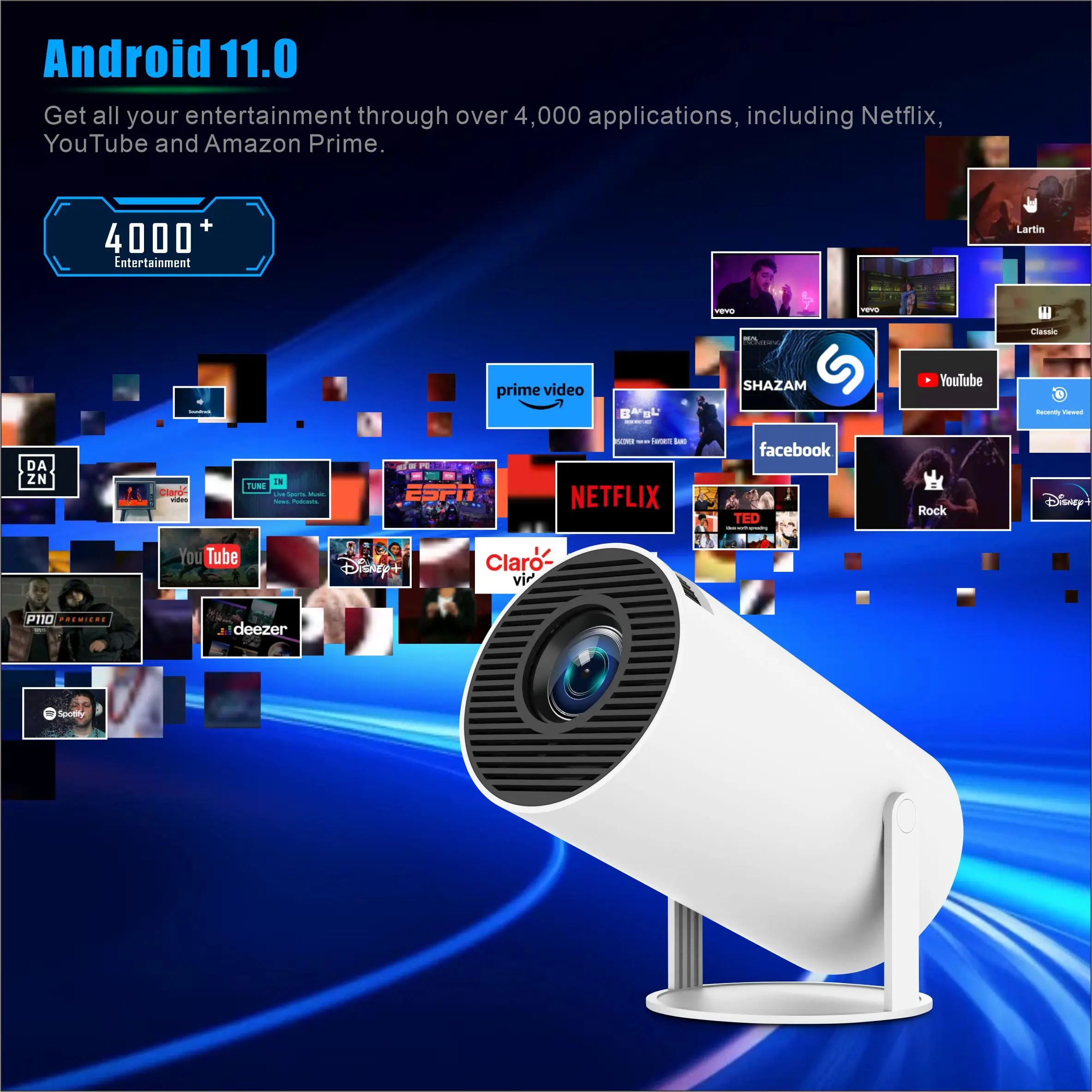 Portable 4K Projector: Android 11 Smart Projector with Dual Wifi 6