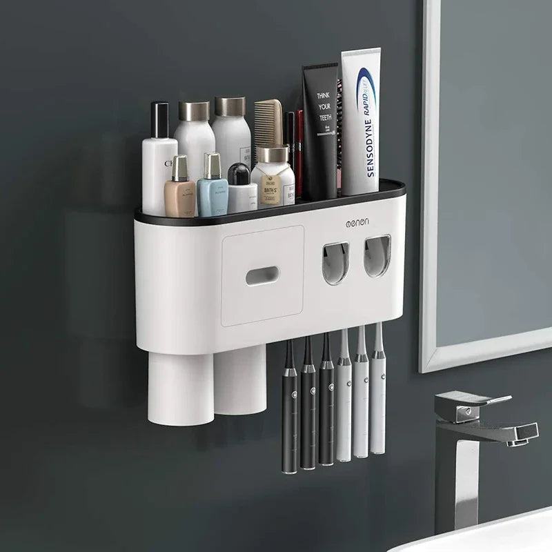 Magnetic Toothbrush Holder & Automatic Toothpaste Dispenser: Modern Bathroom Organizer