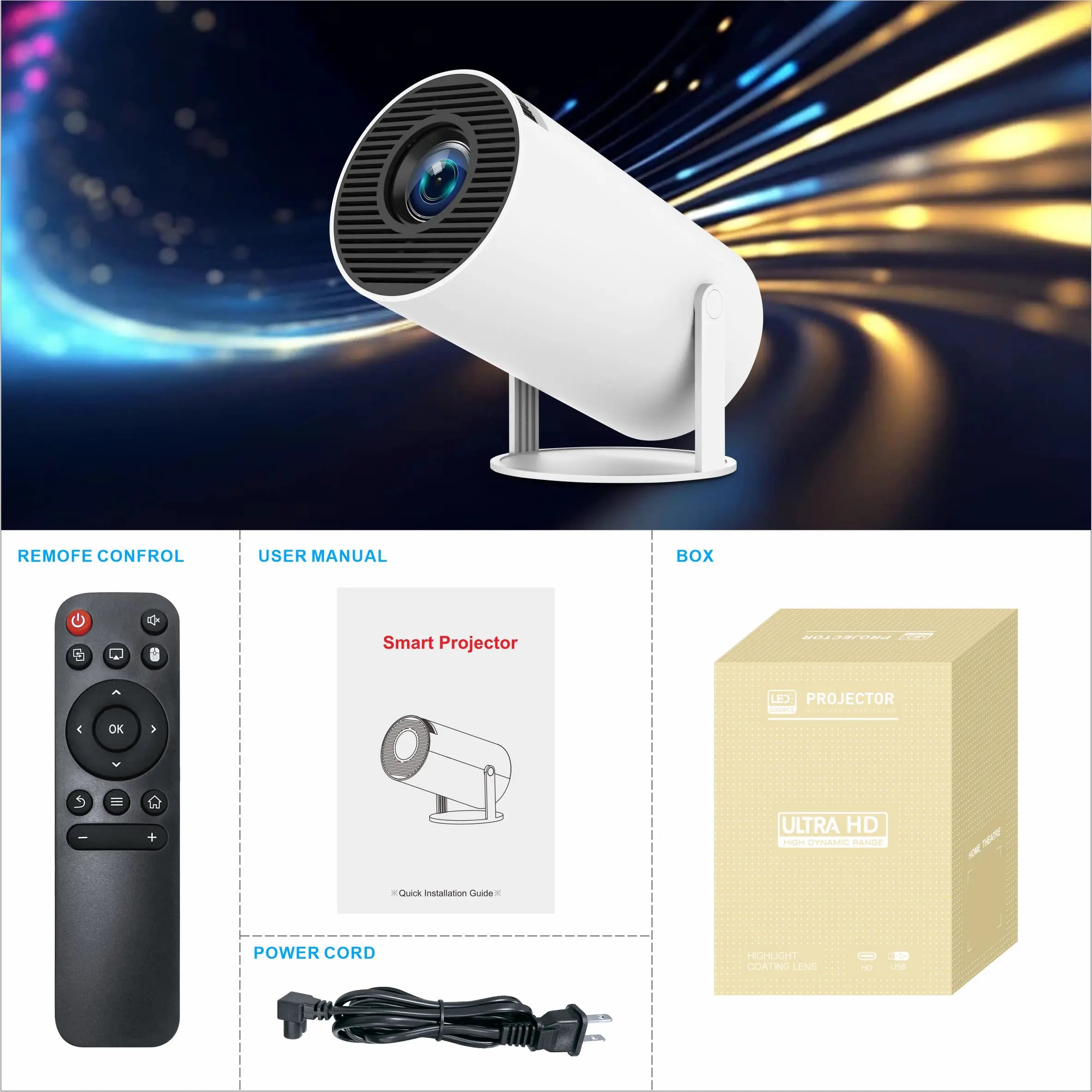 Portable 4K Projector: Android 11 Smart Projector with Dual Wifi 6