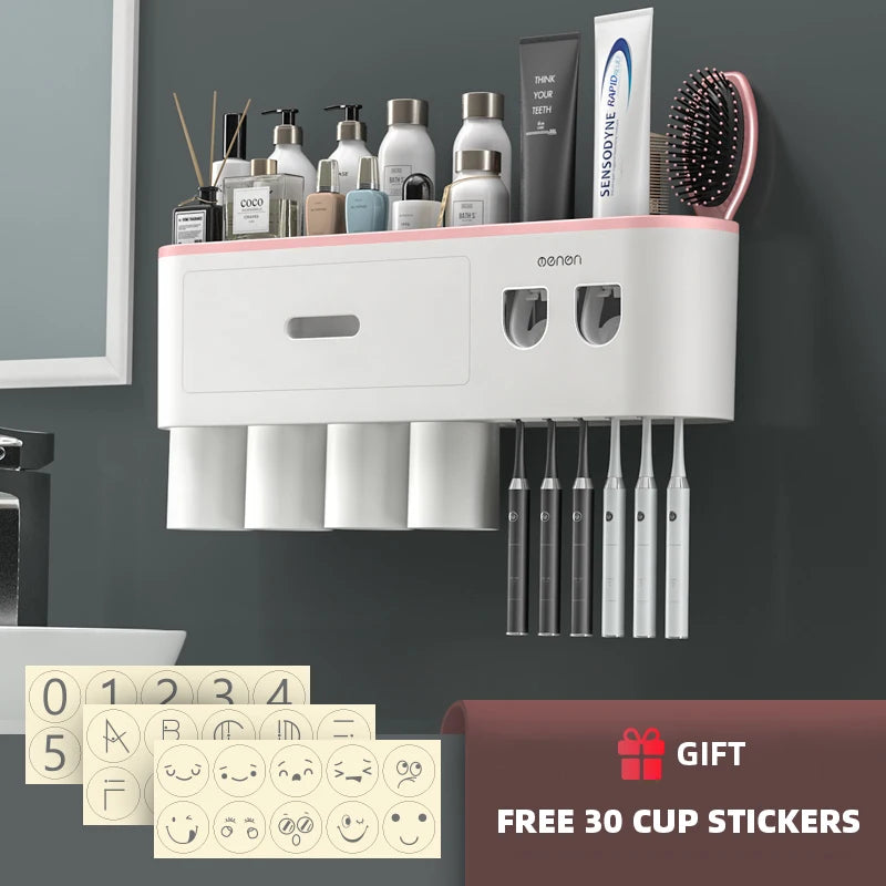 Magnetic Toothbrush Holder & Automatic Toothpaste Dispenser: Modern Bathroom Organizer