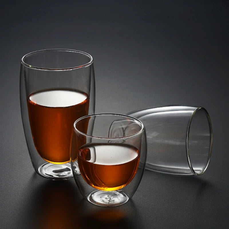 Double Wall Glass Cups: Insulated Coffee & Tea Mugs (450/250ml)