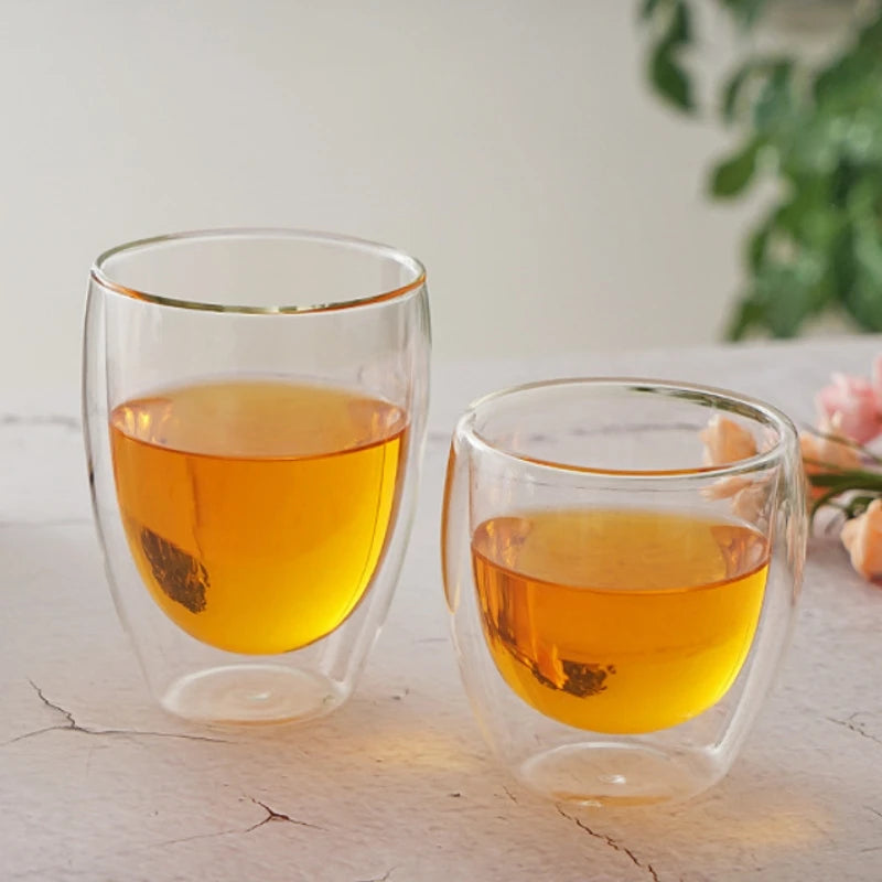 Double Wall Glass Cups: Insulated Coffee & Tea Mugs (450/250ml)