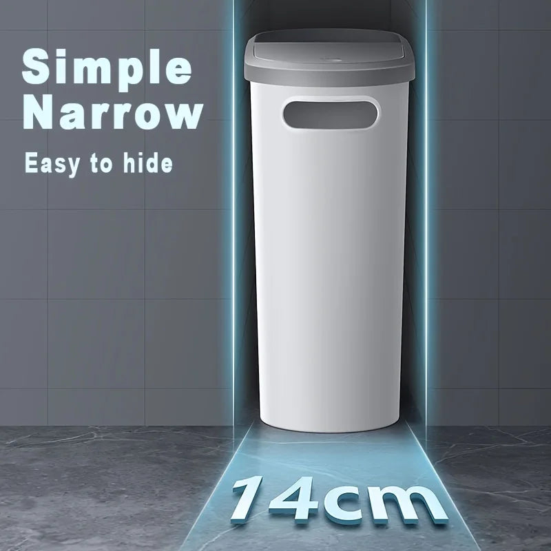 Compact Bathroom Garbage Can: 10L Silent Close, Gap-Fit Design