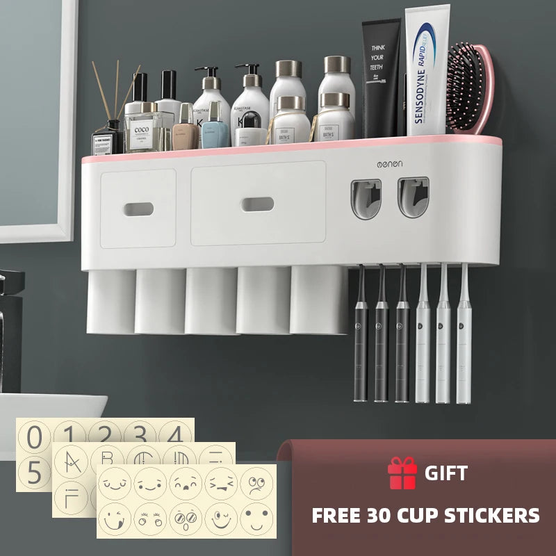 Magnetic Toothbrush Holder & Automatic Toothpaste Dispenser: Modern Bathroom Organizer