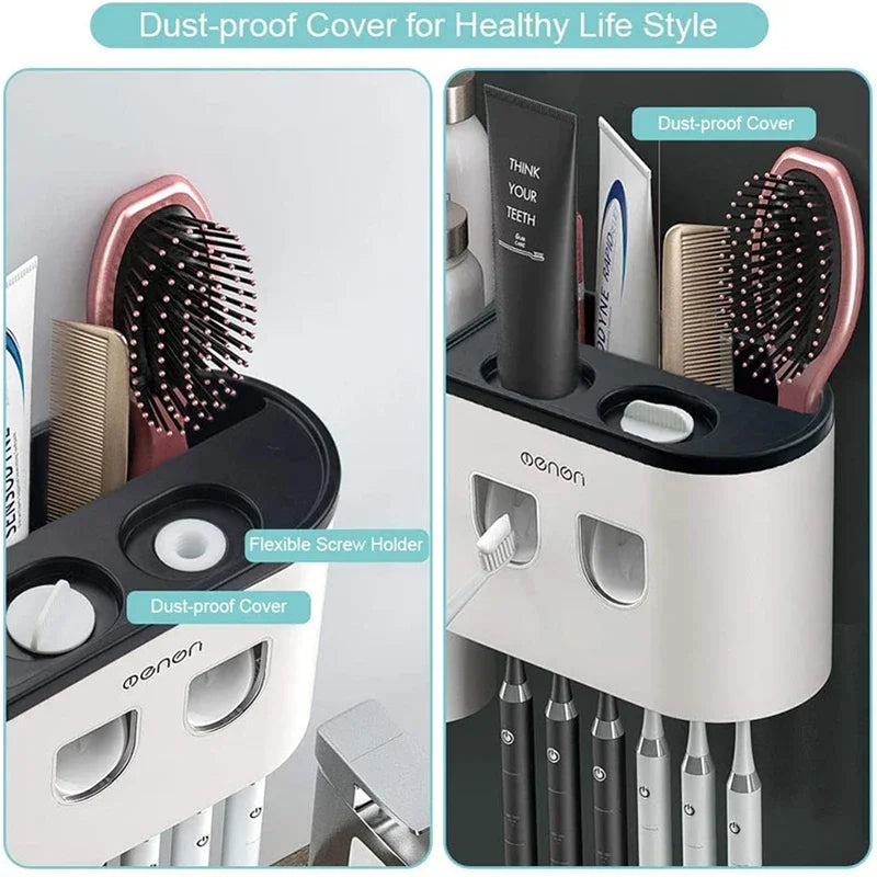 Magnetic Toothbrush Holder & Automatic Toothpaste Dispenser: Modern Bathroom Organizer