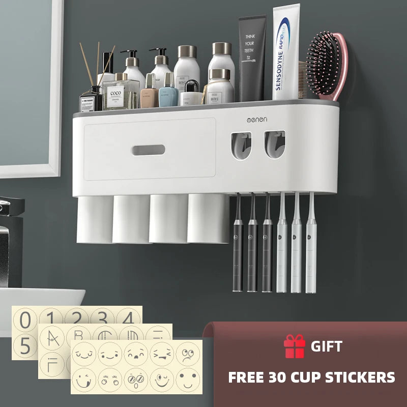 Magnetic Toothbrush Holder & Automatic Toothpaste Dispenser: Modern Bathroom Organizer