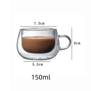 Double Wall Glass Coffee Cups: 150/250/350ml Heat Resistant